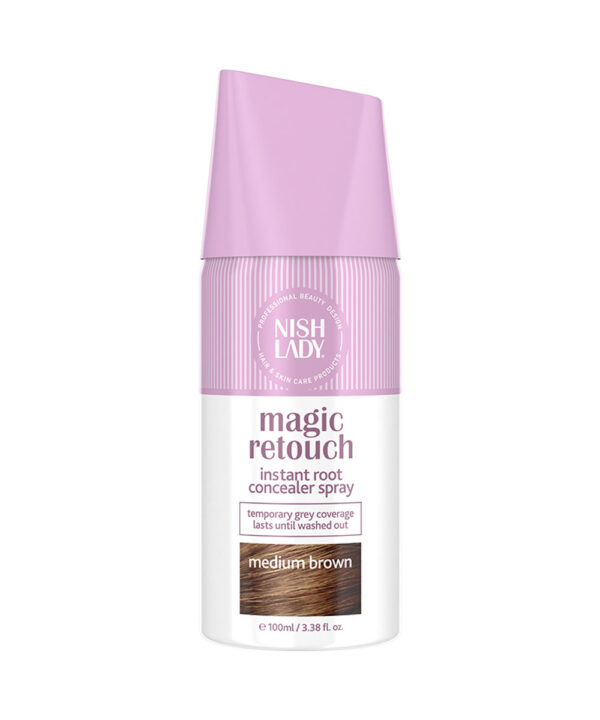 Nishlady Ataugusių plaukų šaknų purškiklis Magic Retouch (Medium Brown), 100 ml